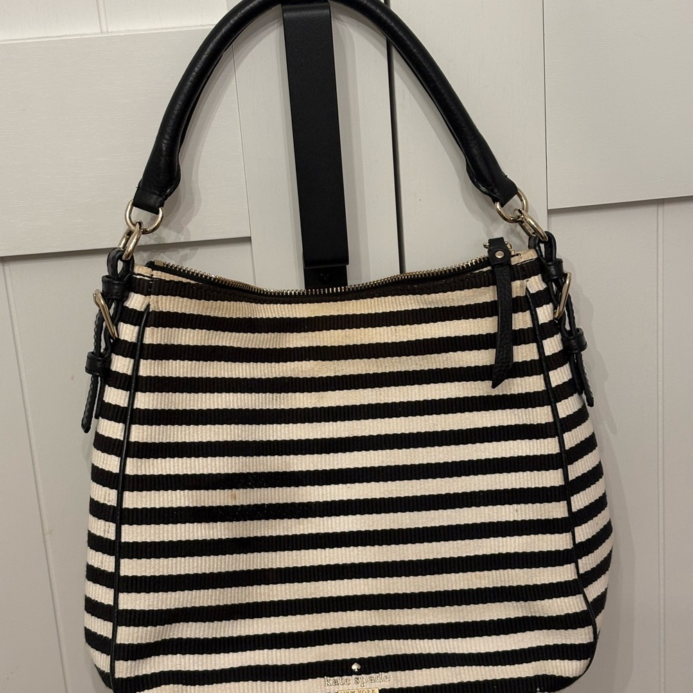 Kate Spade Black and Cream Striped Hand Shoulder Bag 10x10x5 VGUC - Picture 13 of 13